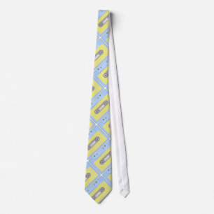 Retro Green and Blue Cassette Tape Pattern Tie