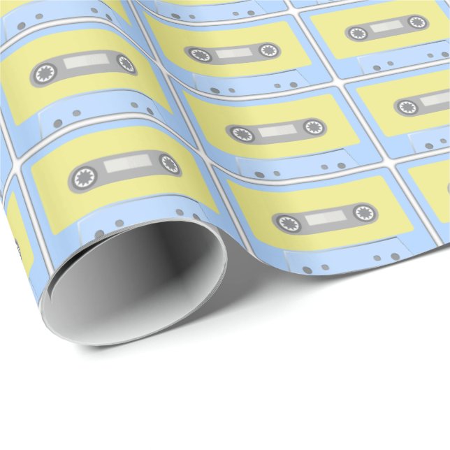 Retro Green and Blue Cassette Tape Pattern Wrapping Paper (Roll Corner)