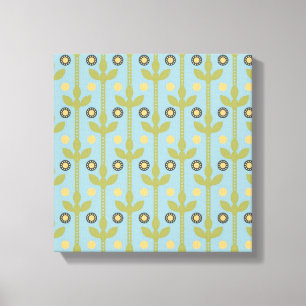 Retro Green and Blue Cute Folksy Floral Pattern Canvas Print