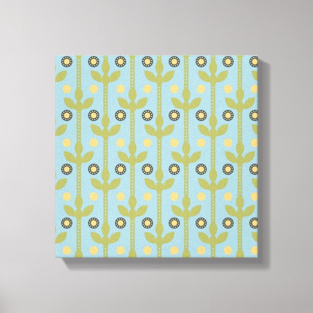 Retro Green and Blue Cute Folksy Floral Pattern Canvas Print (Front)