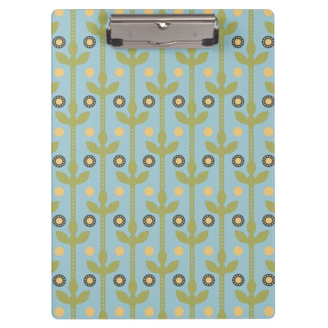Retro Green and Blue Cute Folksy Floral Pattern Clipboard (Front)