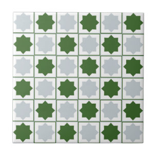 Retro Green and Blue Islamic Geometric Pattern Tile