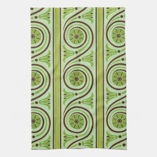 Retro Green and Brown Floral Pattern Kitchen Towel