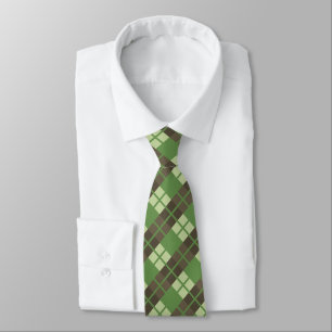 Retro Green and Brown Plaid Pattern Tie