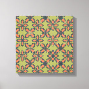 Retro Green and Orange Abstract Floral Pattern Canvas Print