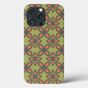 Retro Green and Orange Abstract Floral Pattern iPhone 13 Pro Case