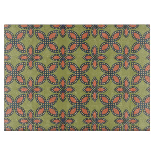 Retro Green and Orange Abstract Floral Pattern Cutting Board