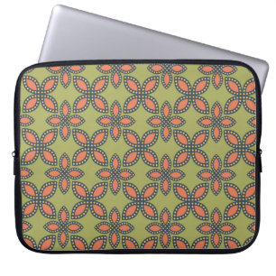 Retro Green and Orange Abstract Floral Pattern Laptop Sleeve