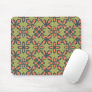 Retro Green and Orange Abstract Floral Pattern Mouse Pad