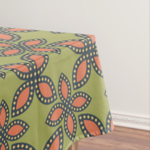 Retro Green and Orange Abstract Floral Pattern Tablecloth