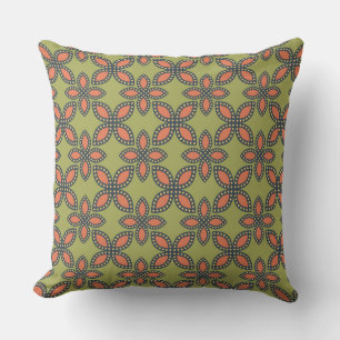 Retro Green and Orange Abstract Floral Pattern Throw Pillow