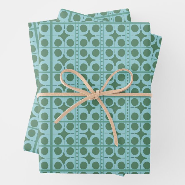 Retro Green and Teal Polka Dot Gift Wrap (In situ)