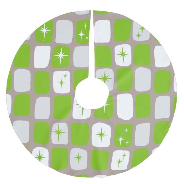 Retro Green and White Starbursts Tree Skirt (Front)