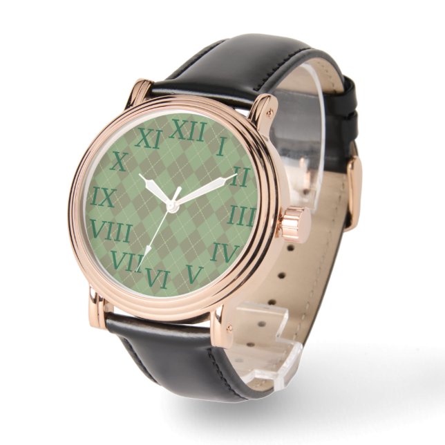 Retro Green Argyle Watch  (Angle)