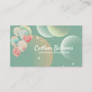 Retro Green Balloons Event Party Planner Business Card