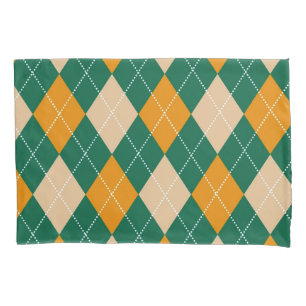 Retro Green Beige Mustard Argyle Diamond Pattern  Pillowcase