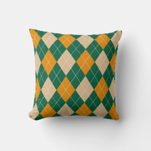 Retro Green Beige Mustard Argyle Diamond Pattern  Throw Pillow