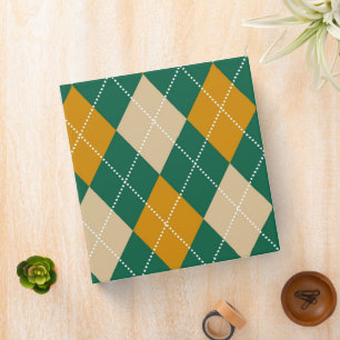 Retro Green Beige Mustard Argyle Pattern Binder