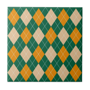 Retro Green Beige Mustard Argyle Pattern Tile