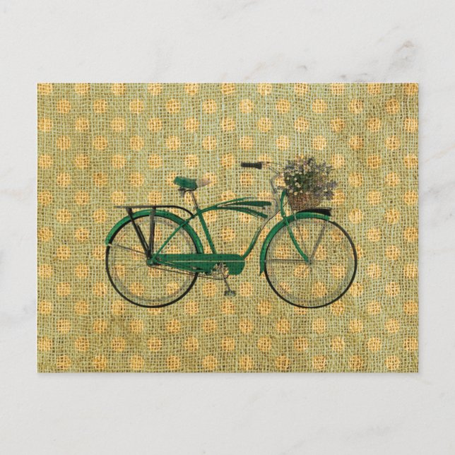 Retro Green Bike with Flower Basket Postcard (Front)