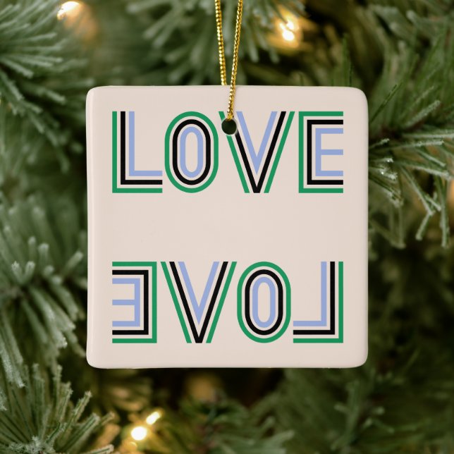 Retro Green Black Blue Tennis Score Love Ceramic Ornament (Tree)
