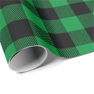Retro Green Black Christmas Holiday Tartan Plaid Wrapping Paper