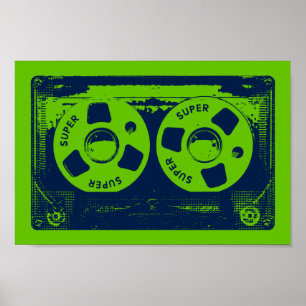 Retro Green & Blue Cassette Tape Poster