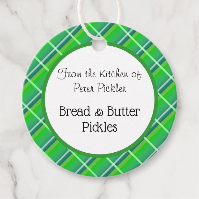 Retro Green Blue Plaid Custom Round Baking Tag (Front)
