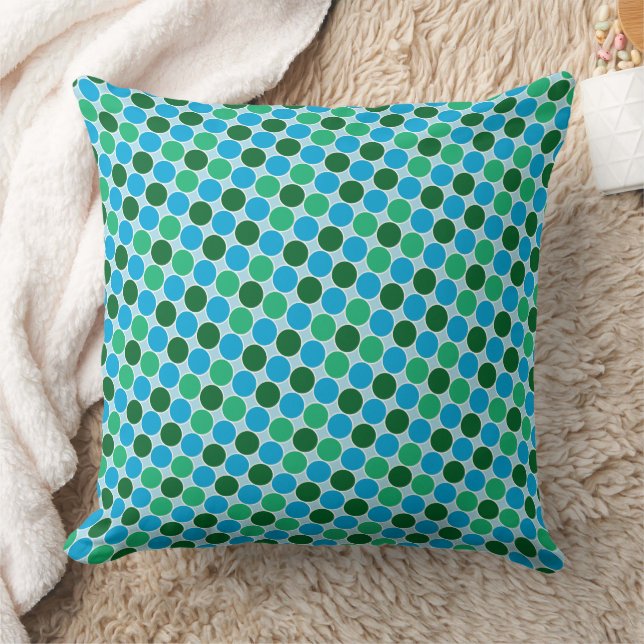 Retro Green Blue Turquoise Dots Geometric Pattern Throw Pillow (Blanket)