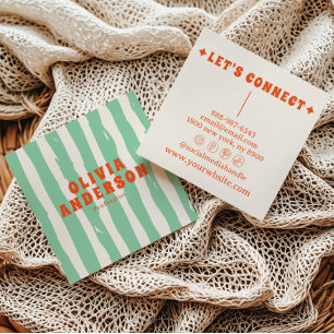 Retro Green Bold 70's Boho Groovy Unique Trendy Square Business Card