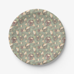 retro green brown orange beautiful butterfly paper plate