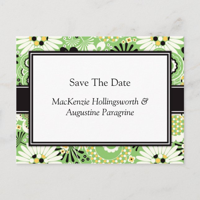 Retro Green Brown Yellow Save The Date Announcement Postcard (Front)