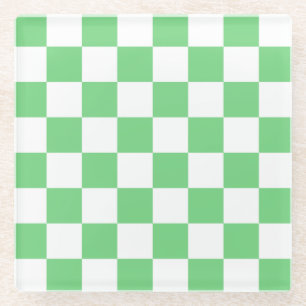 Retro Green Chessboard Chequerboard Tile Y2K  Glass Coaster
