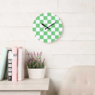 Retro Green Chessboard Chequerboard Tile Y2K  Large Clock