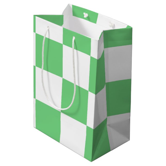 Retro Green Chessboard Chequerboard Tile Y2K  Medium Gift Bag (Back Angled)