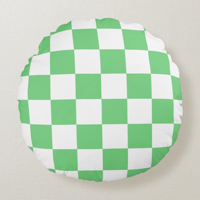 Retro Green Chessboard Chequerboard Tile Y2K  Round Pillow (Front)