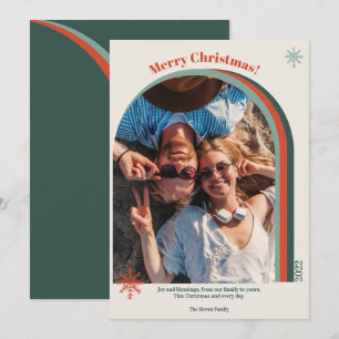 Retro green Christmas arch photo snowflake Holiday Card