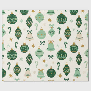 Retro Green Christmas Ornaments Pattern Wrapping  Paper