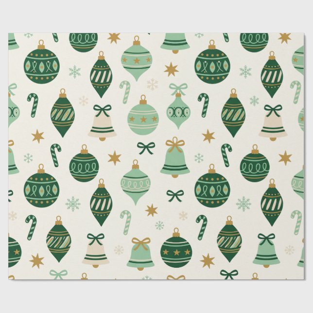 Retro Green Christmas Ornaments Pattern Wrapping  Paper (Flat)
