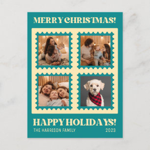 Retro Green Christmas Stamp Holidays Photos  Postcard