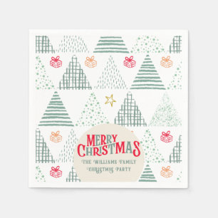 Retro Green Christmas Trees Modern Abstract Unique Napkin