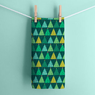 Retro Green Christmas Trees on Green Kitchen Towel
