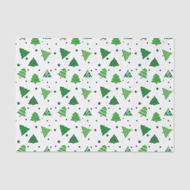 Retro Green Christmas Trees Tissue Paper (Front)