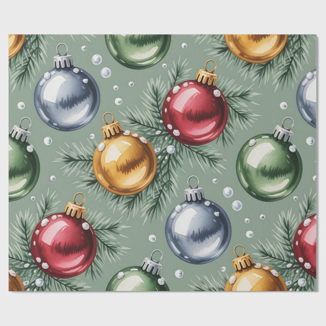 Retro Green Christmas Wrapping Paper (Flat)