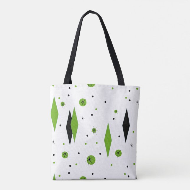 Retro Green Diamonds and Starbursts Tote Bag (Back)