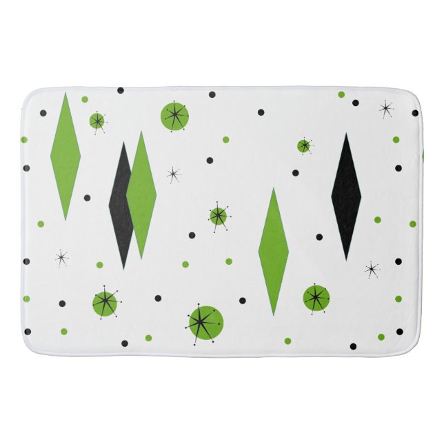 Retro Green Diamonds & Starbursts Bath Mat (Front)