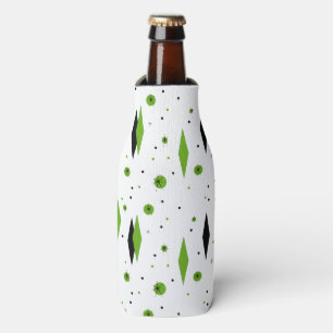 Retro Green Diamonds & Starbursts Bottle Cooler