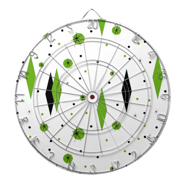 Retro Green Diamonds & Starbursts Dart Board (Front)