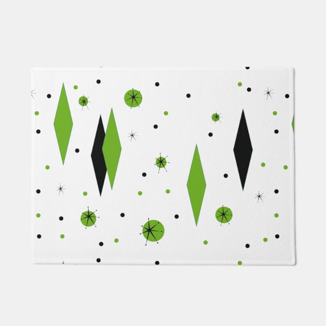 Retro Green Diamonds & Starbursts Door Mat (Front)