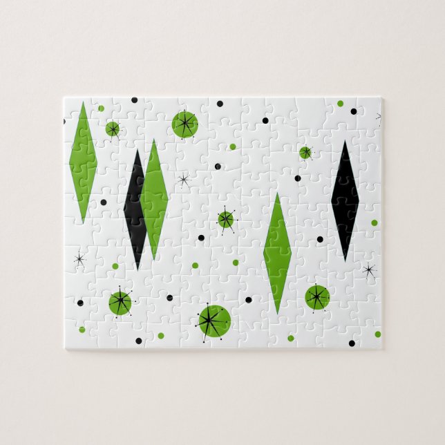 Retro Green Diamonds & Starbursts Puzzle (Horizontal)